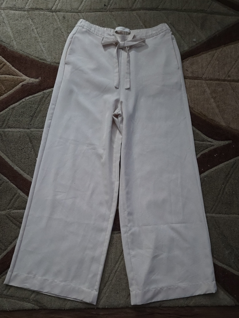 Cream Wide-Leg Drawstring Pants. - Picture 3 of 3